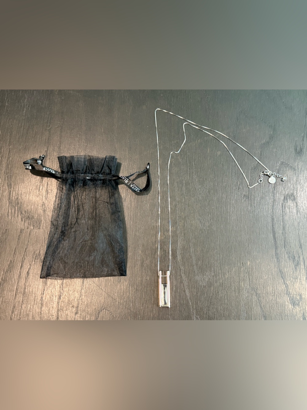 White House Black Market Minimalist Silver Tone Bar Pendant Necklace